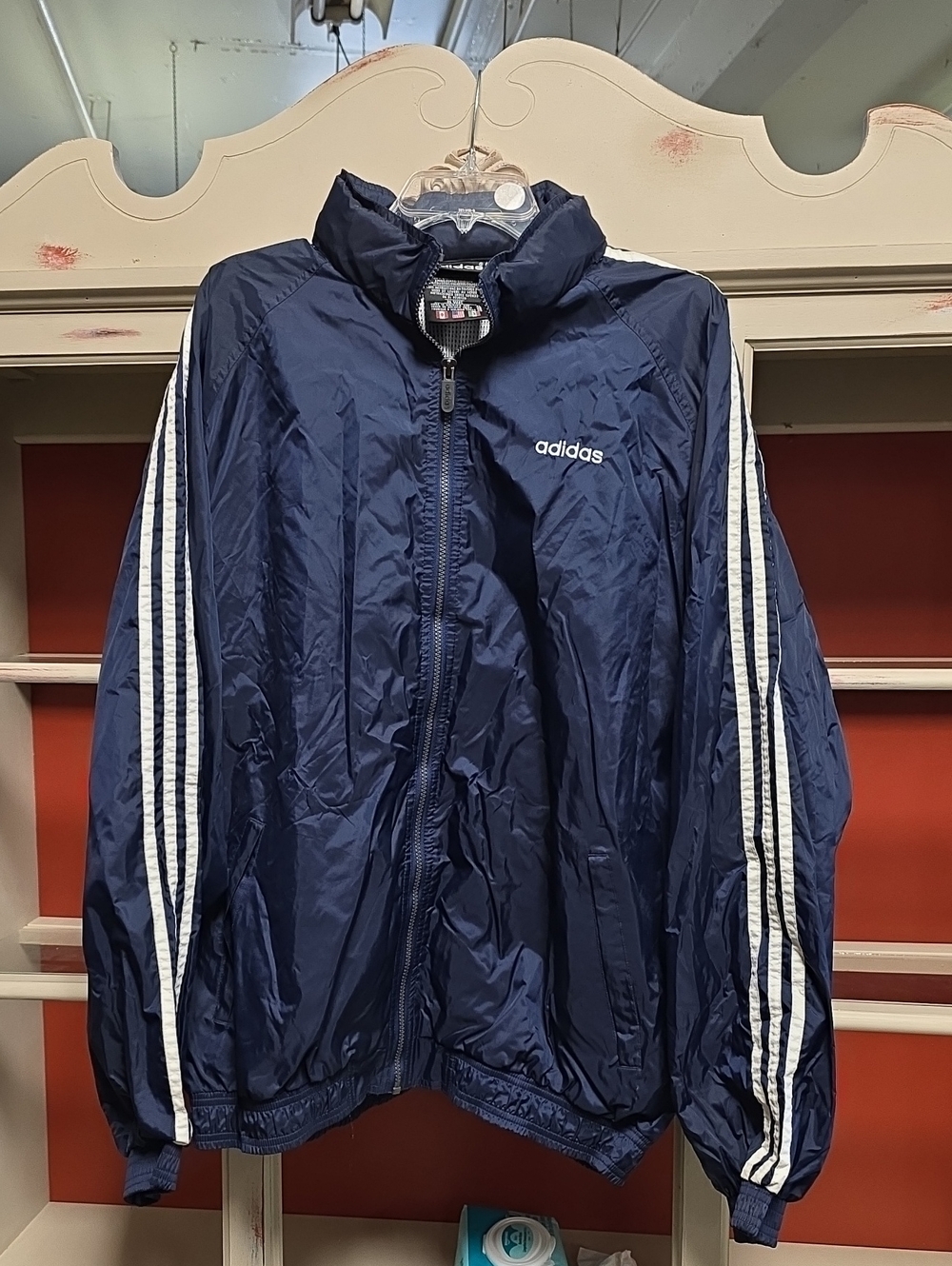 Great Lakes Fencing Academy, Adidas Navy Windbreaker with White Three-Stripes,